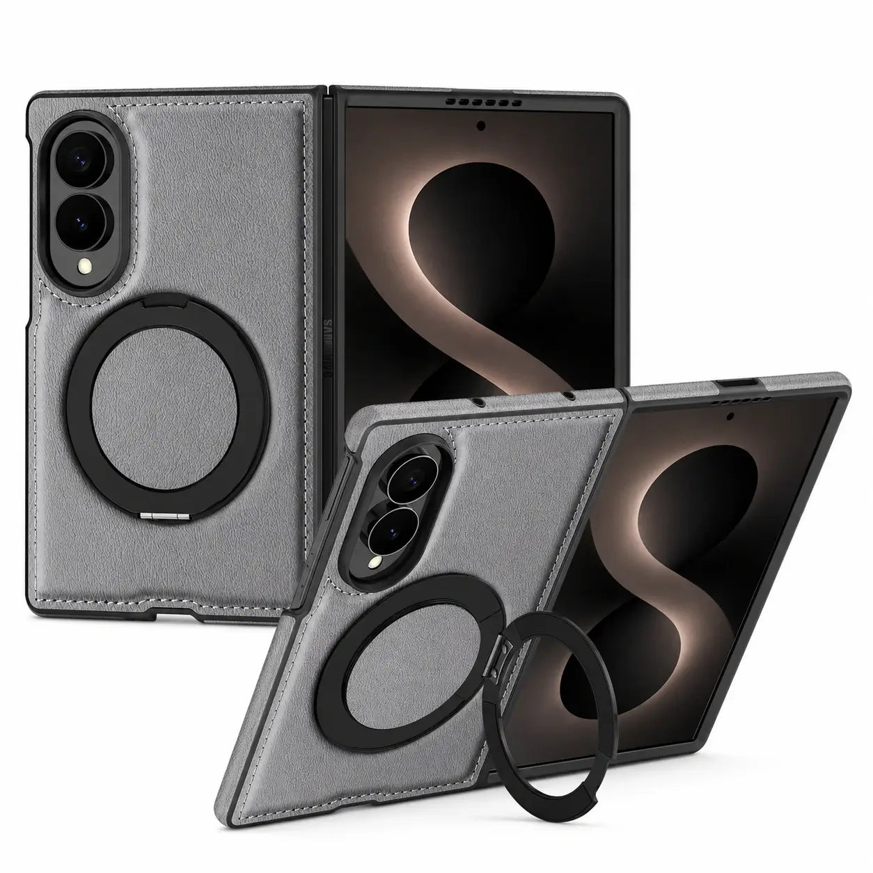 Leather Ring Stand Case For Galaxy Z Fold 8