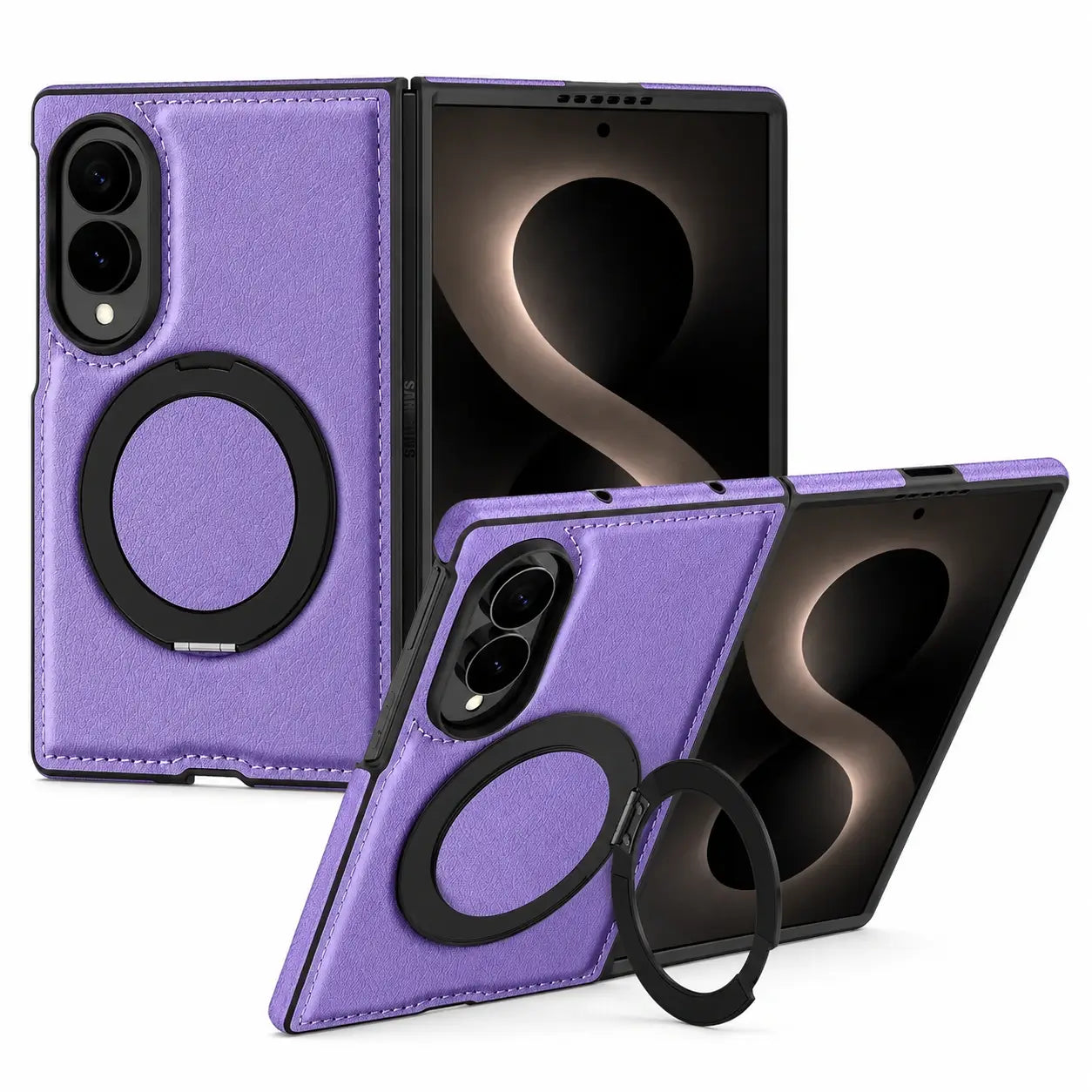 Leather Ring Stand Case For Galaxy Z Fold 8