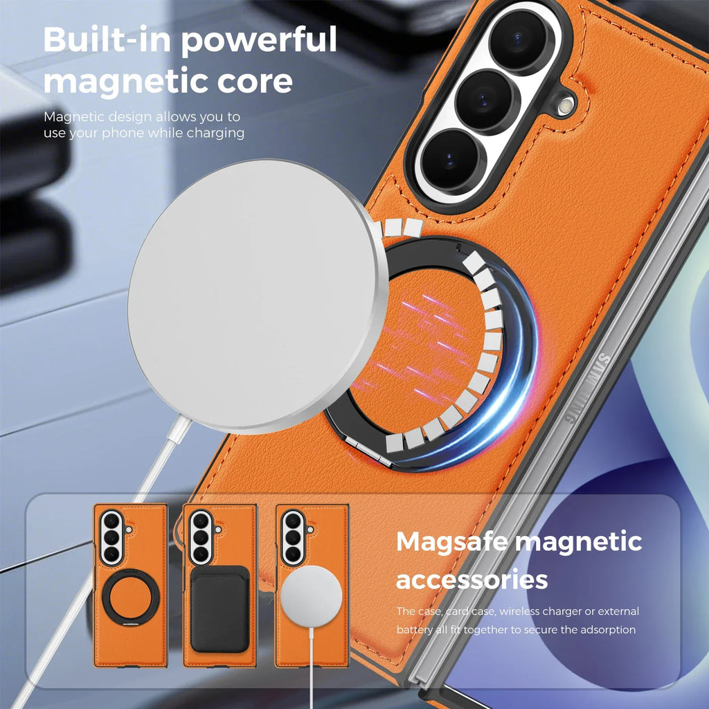 Leather Ring Stand Case For Galaxy Z Fold 8