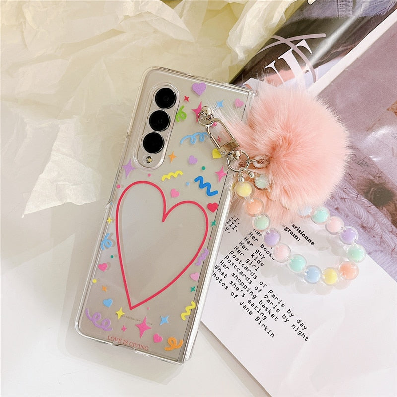 Cute Love Hair Ball Bracelet Phone Cases For Samsung Galaxy Z Fold 4