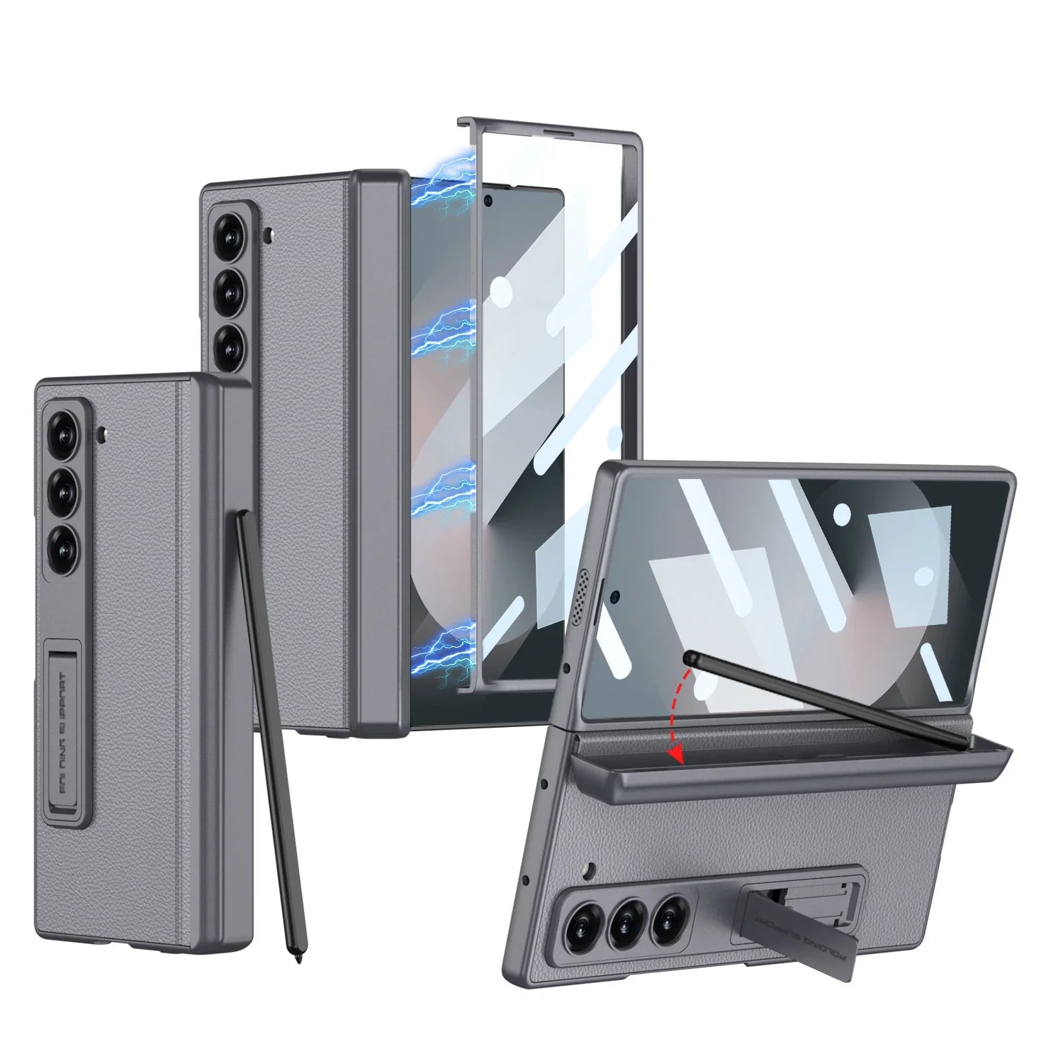 Leather Case with Hinge Protection & Pen Holder for Samsung Galaxy Z Fold 6