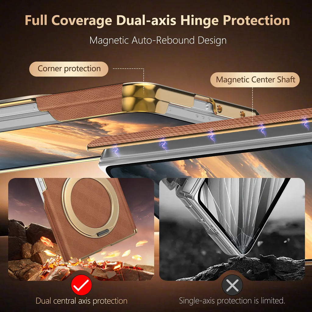 Luxury Leather Ring Stand Case For Galaxy Z Fold