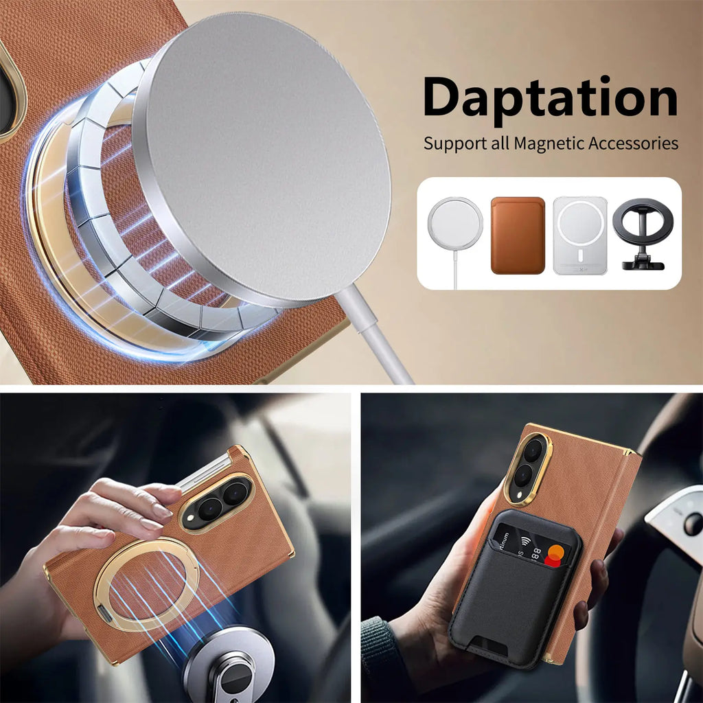 Luxury Leather Ring Stand Case For Galaxy Z Fold