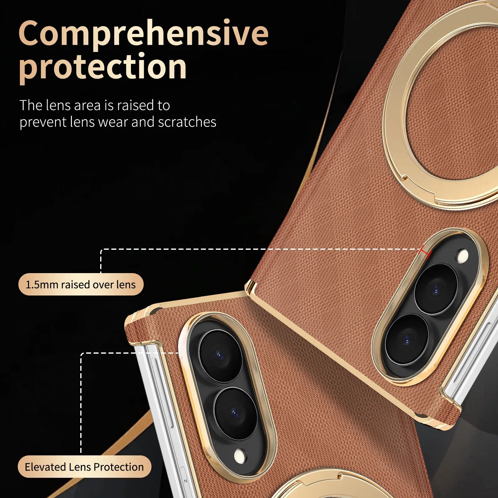 Luxury Leather Ring Stand Case For Galaxy Z Fold