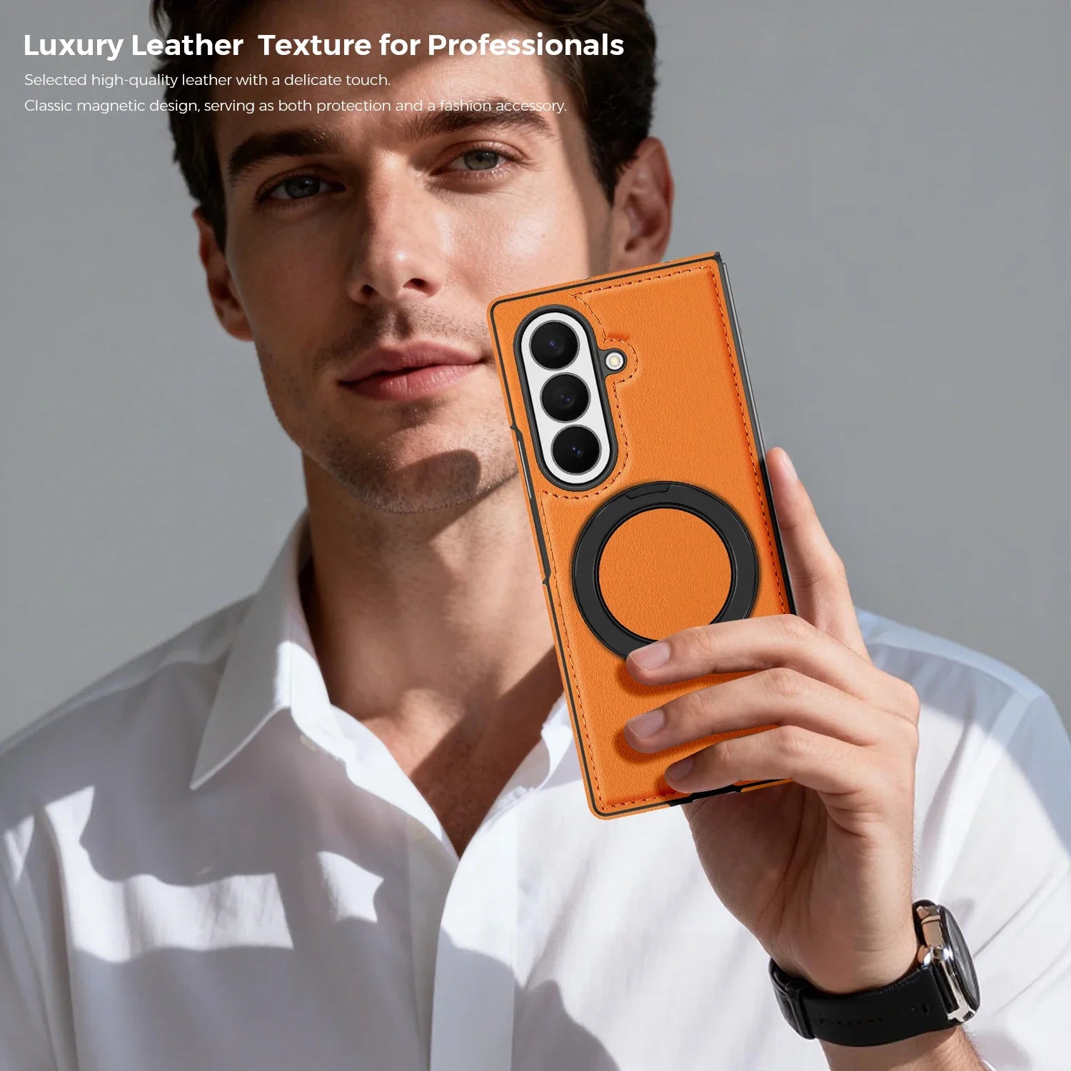 Leather Ring Stand Case For Galaxy Z Fold 8
