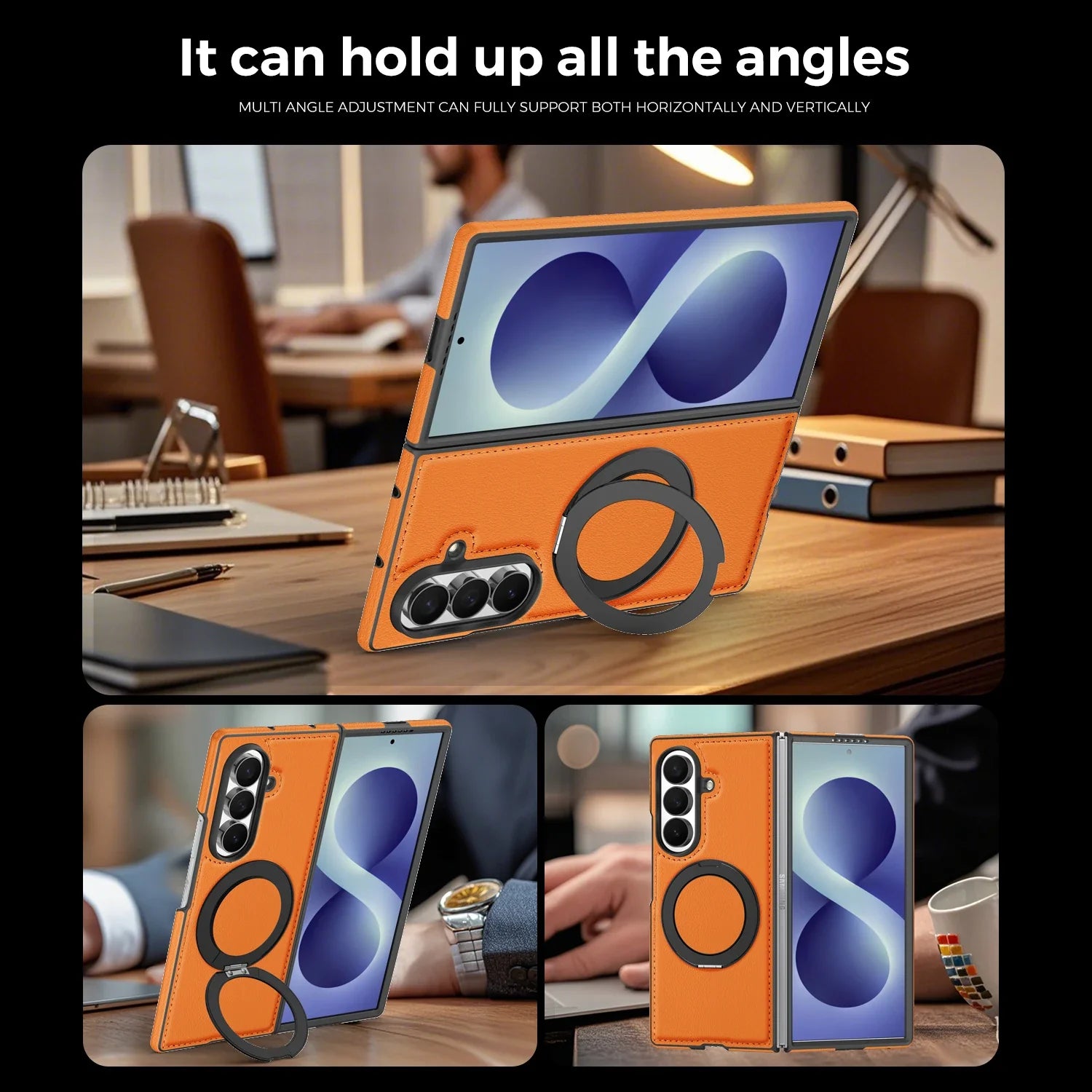 Leather Ring Stand Case For Galaxy Z Fold 8