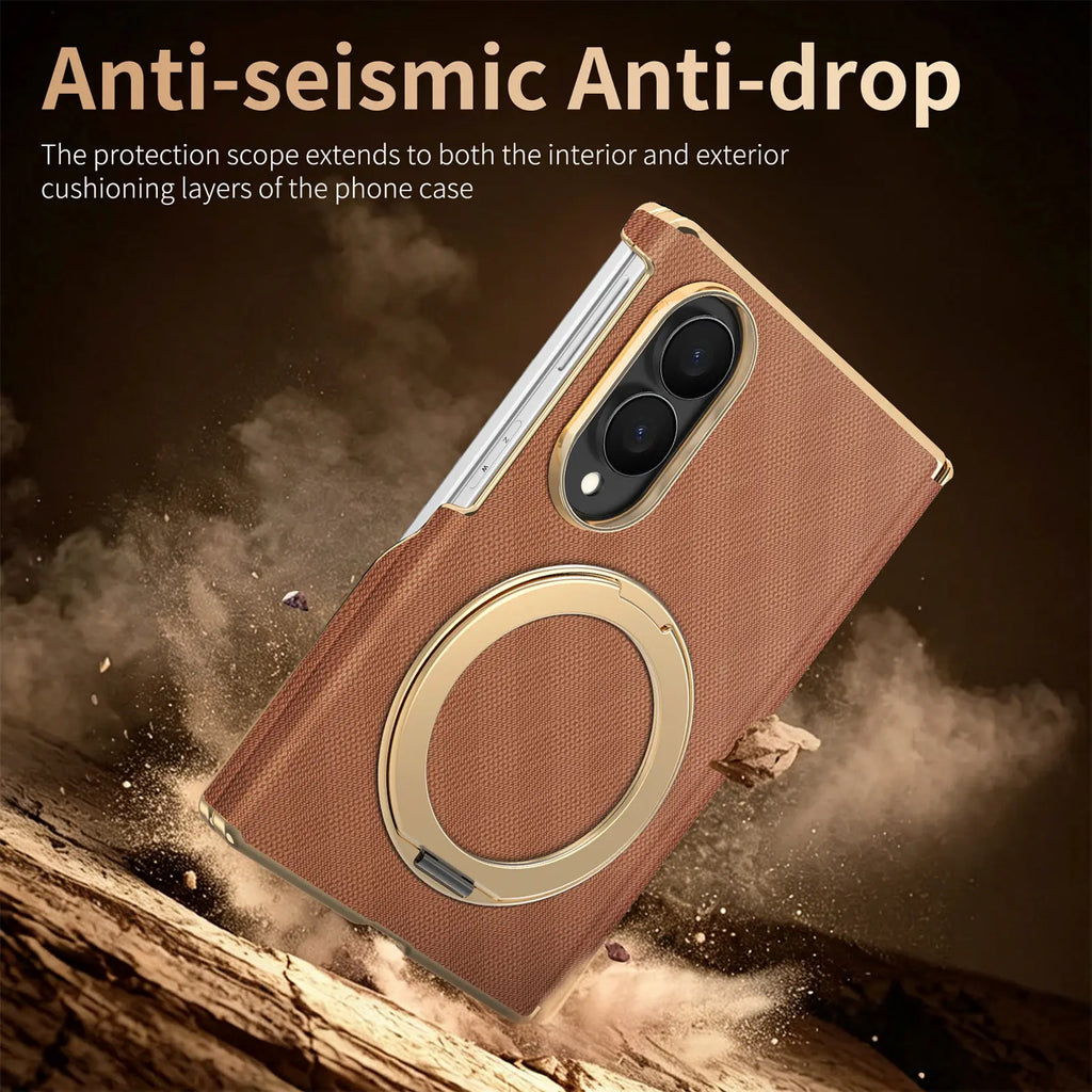 Luxury Leather Ring Stand Case For Galaxy Z Fold
