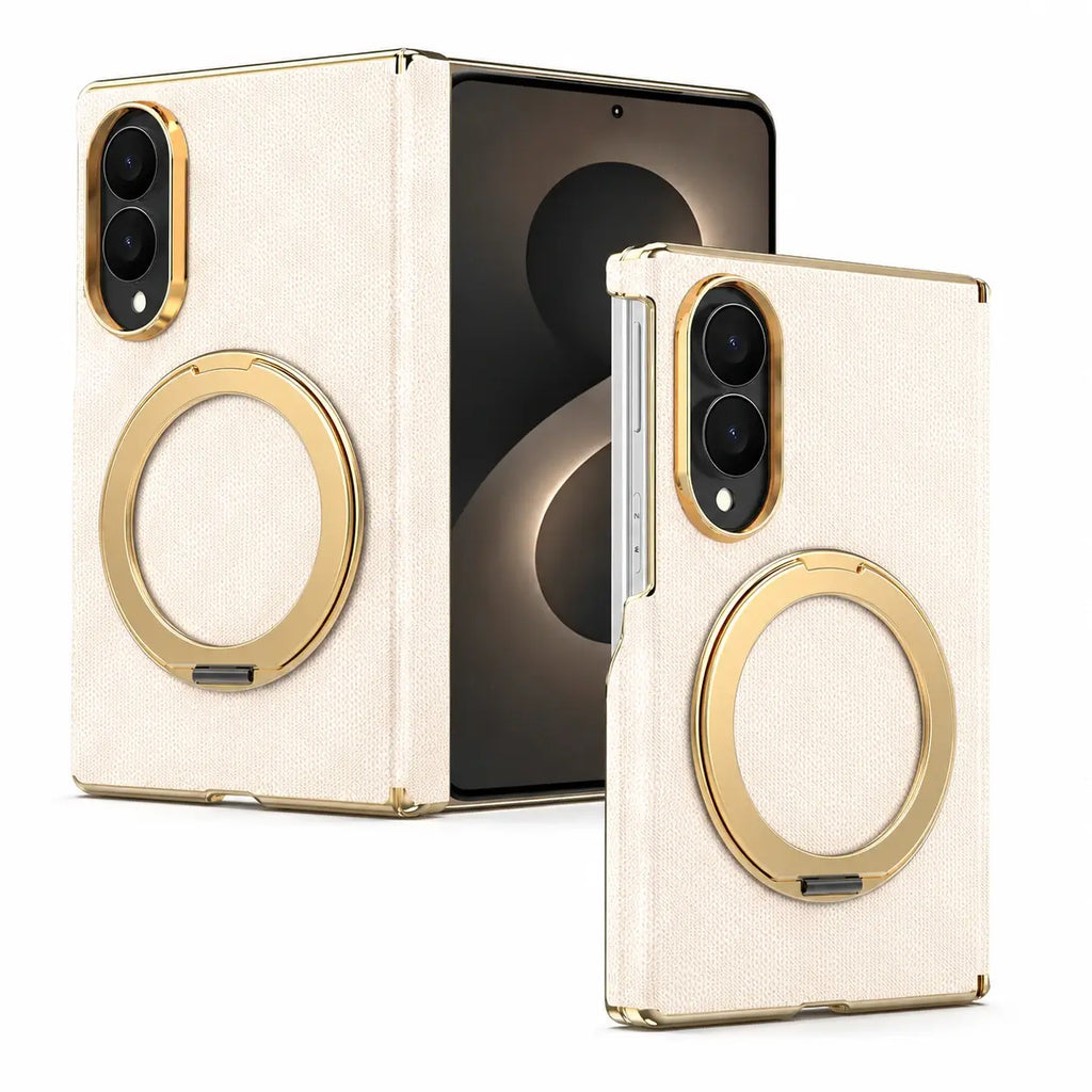 Luxury Leather Ring Stand Case For Galaxy Z Fold