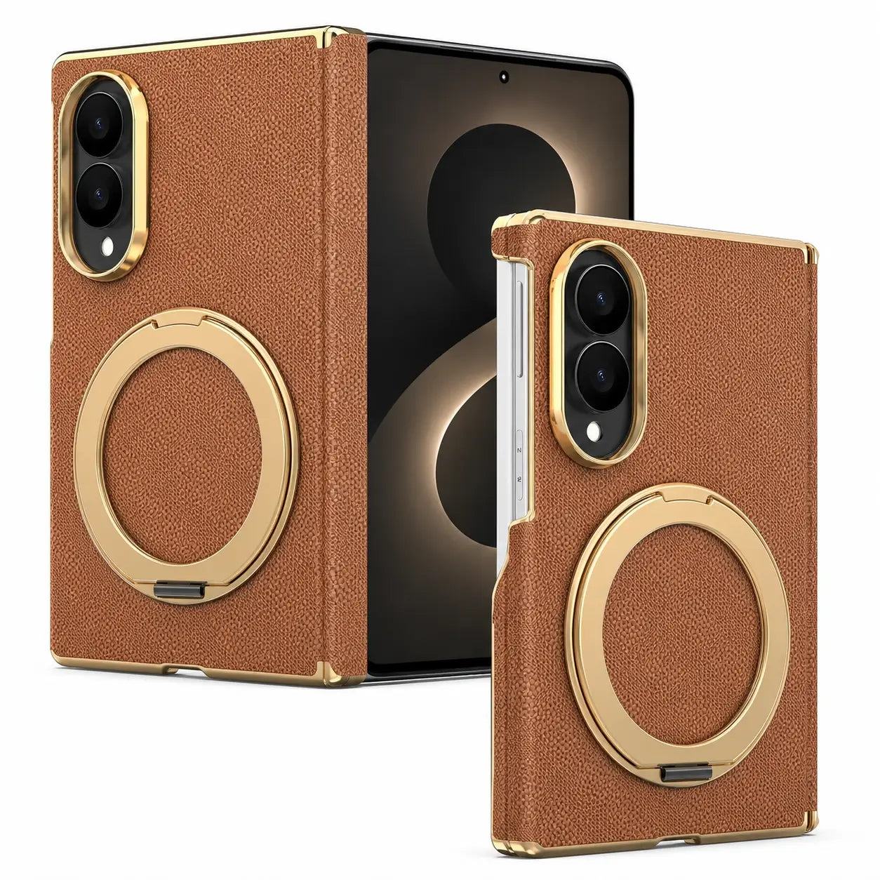 Luxury Leather Ring Stand Case For Galaxy Z Fold