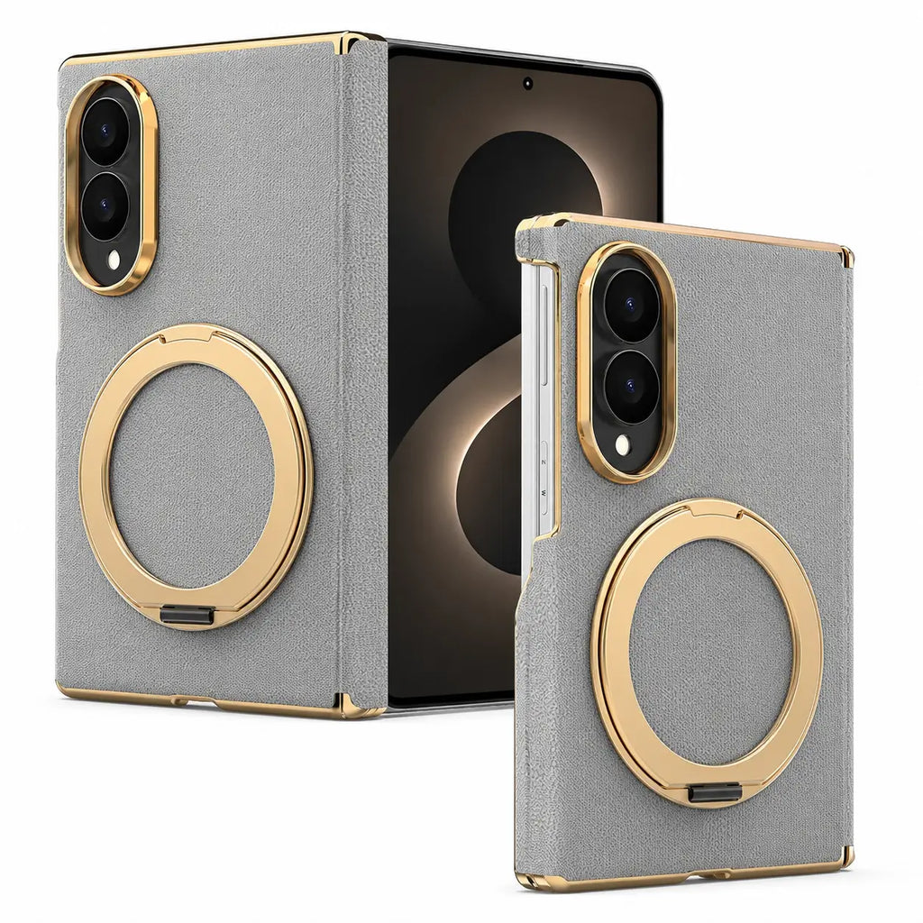 Luxury Leather Ring Stand Case For Galaxy Z Fold