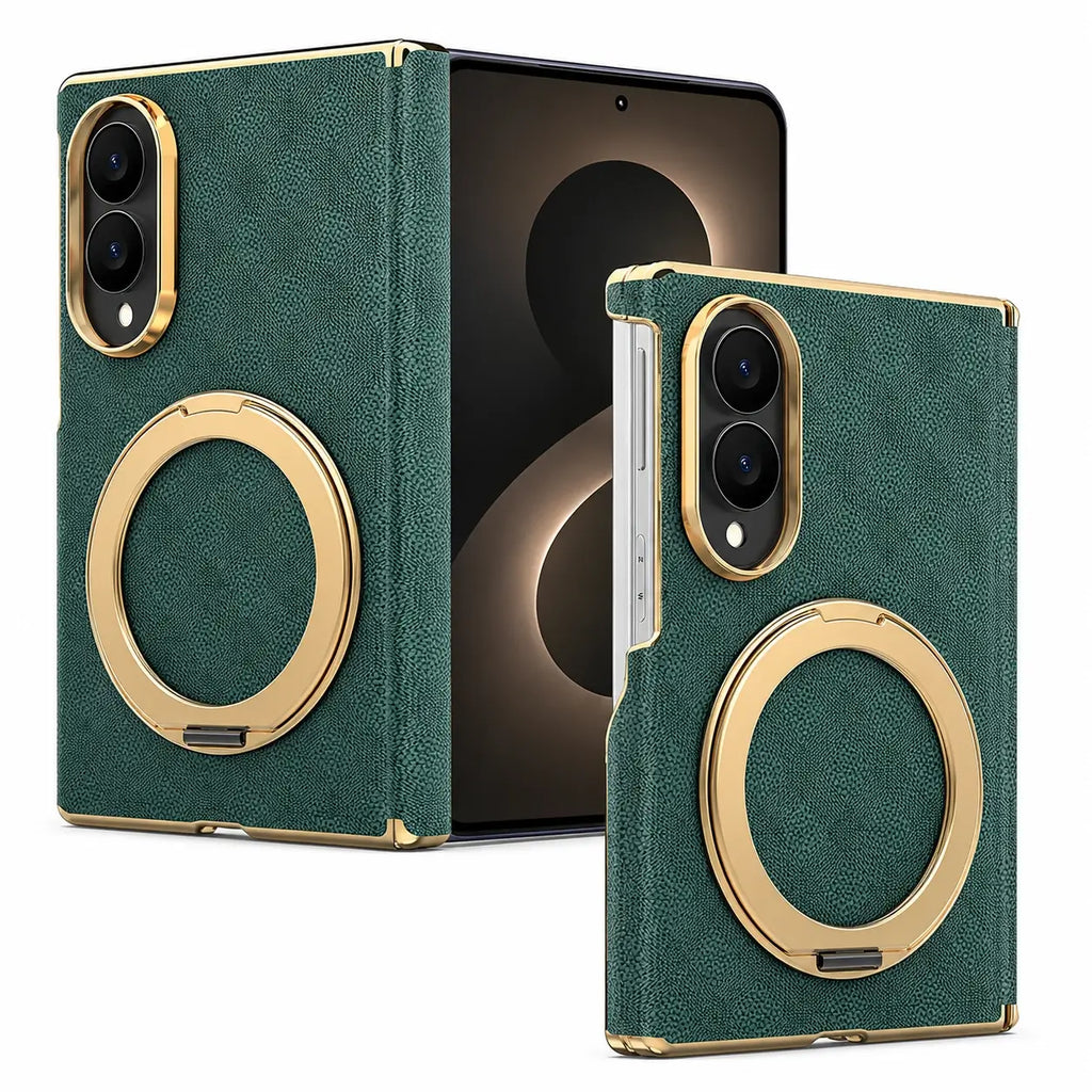 Luxury Leather Ring Stand Case For Galaxy Z Fold