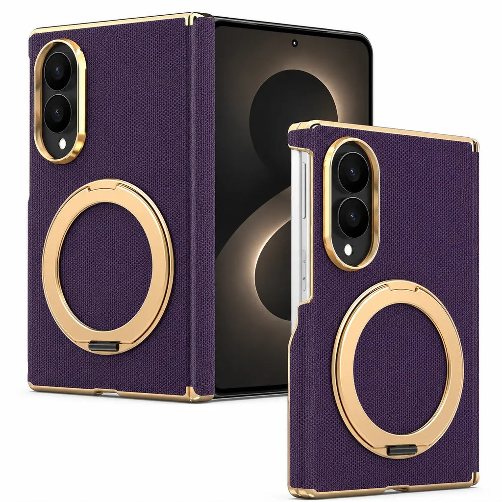 Luxury Leather Ring Stand Case For Galaxy Z Fold