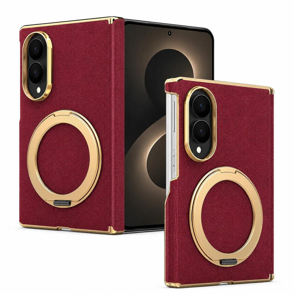 Luxury Leather Ring Stand Case For Galaxy Z Fold