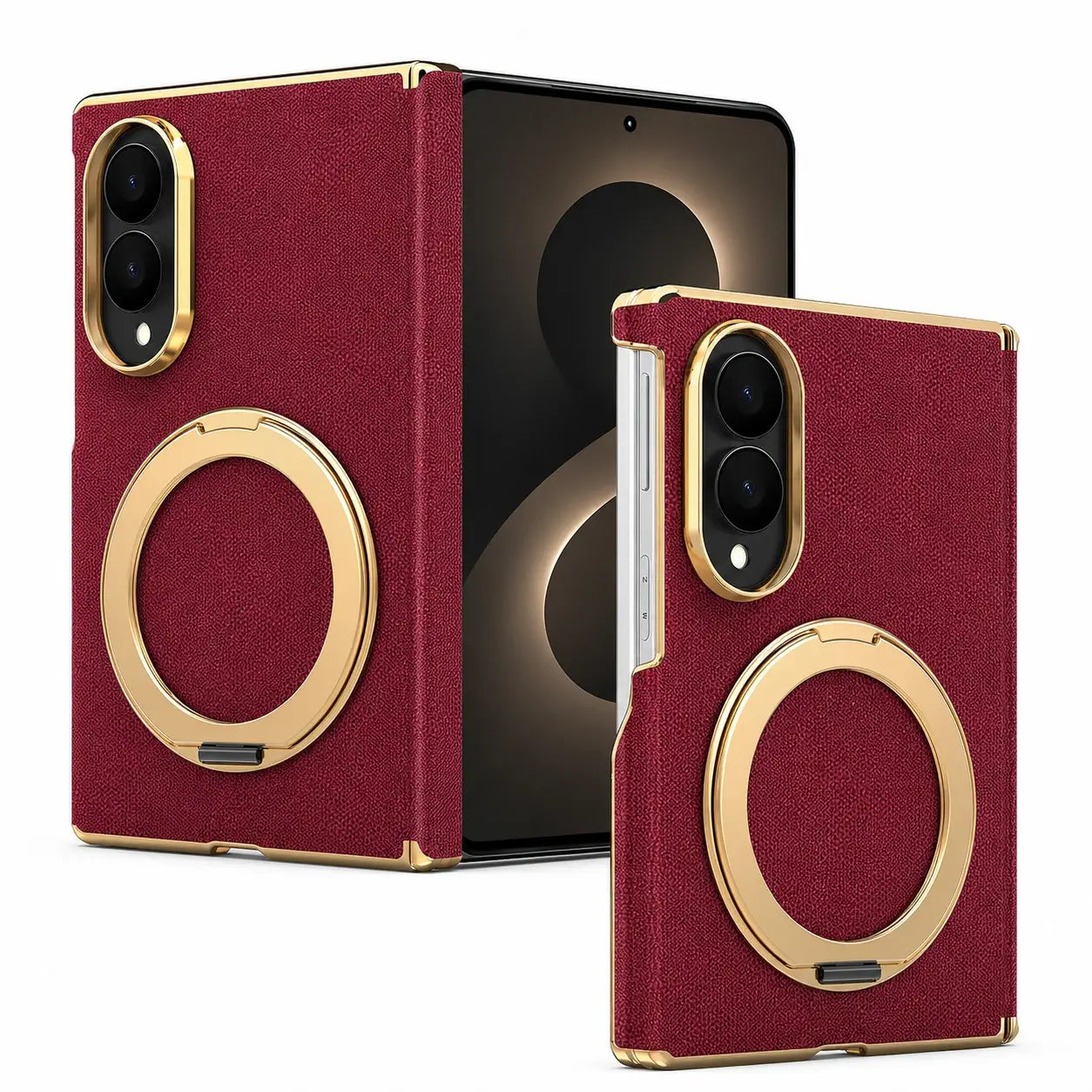 Luxury Leather Ring Stand Case For Galaxy Z Fold